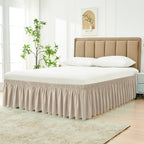 Biscaynebay Wrap Around Bed Skirts - Queen 14" Drop, Light Camel, Polyester, Adjustable Dust Ruffles, Machine Washable, Model FLORABS2428