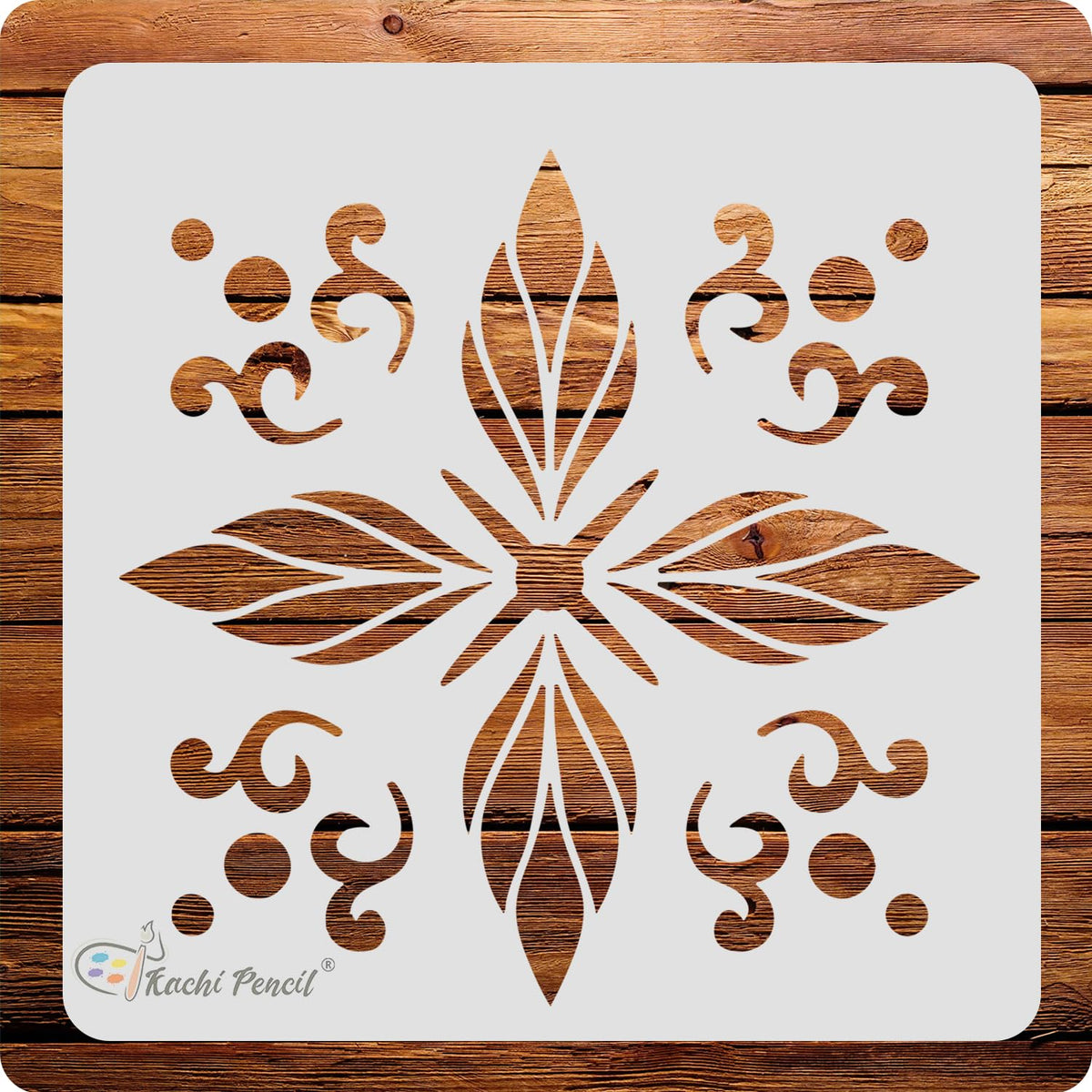 Kachi Pencil Mandala Floral Design Stencils for Art and Craft Painting, Size 6 x 6 inch Reusable Stencil for Painting, Fabric, G