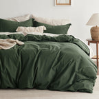 Bedsure Washed Cotton Duvet Cover Set - Olive Green, Queen (90"x90"), 3 Pieces with 2 Pillow Shams, GentleSoft™ Minimalist Bedding