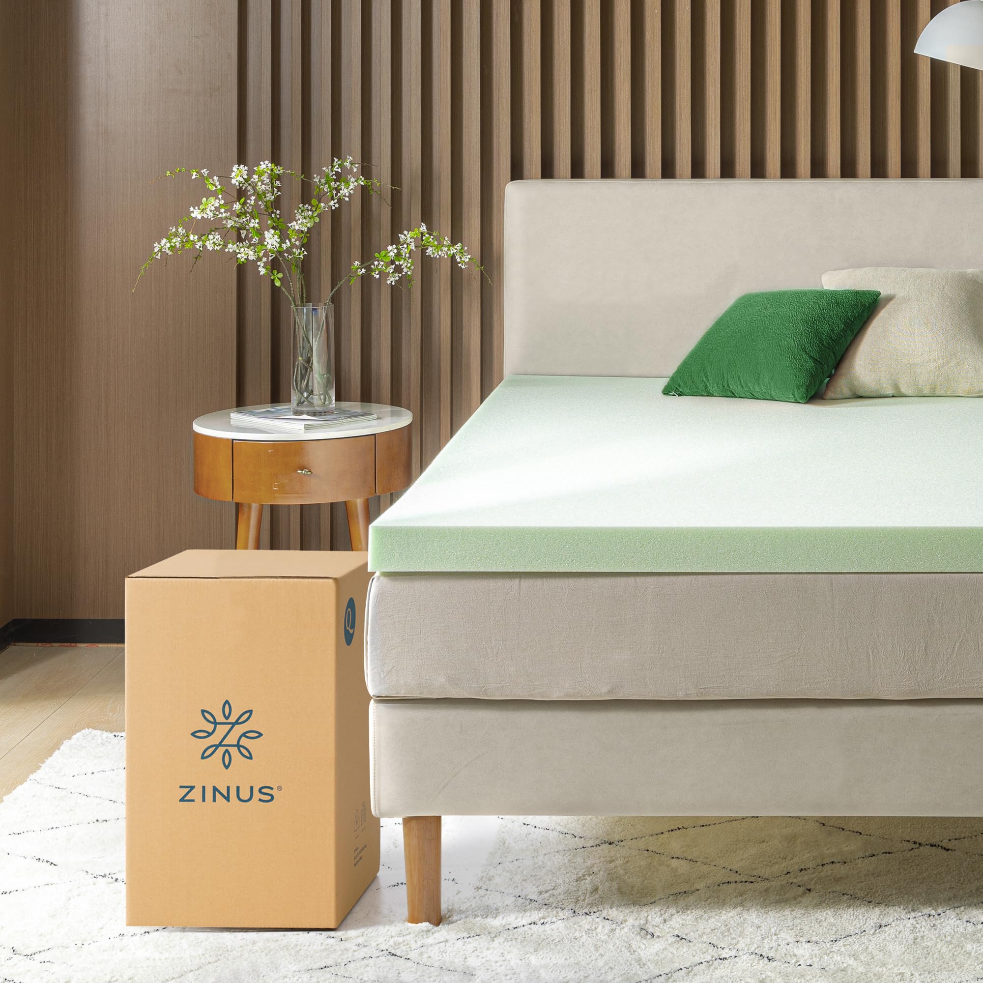 Zinus 3 Inch Green Tea Memory Foam Mattress Topper Short Queen Green