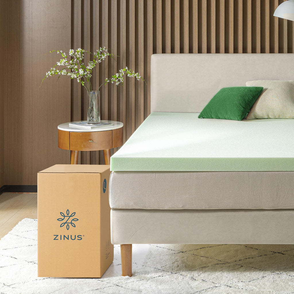 Zinus 3 Inch Green Tea Memory Foam Mattress Topper, Smaller, More Convenient Wonderbox Packaging, Pressure-Relieving Layers, Certipur-Us Certified, Queen