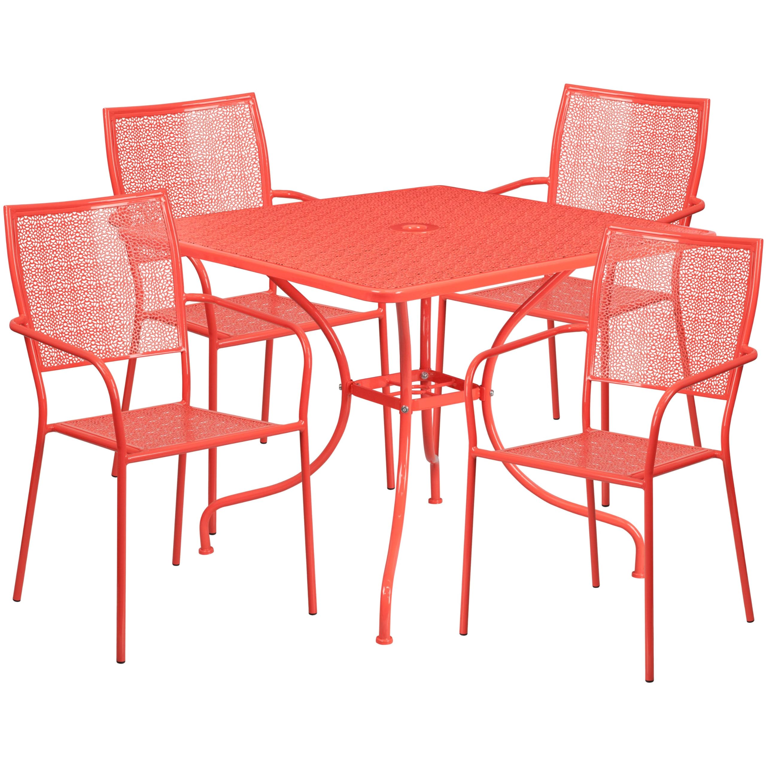 Flash Furniture Oia Commercial Grade 35.5' Square Coral Indoor-Outdoor Steel Patio Table Set With 4 Square Back Chairs