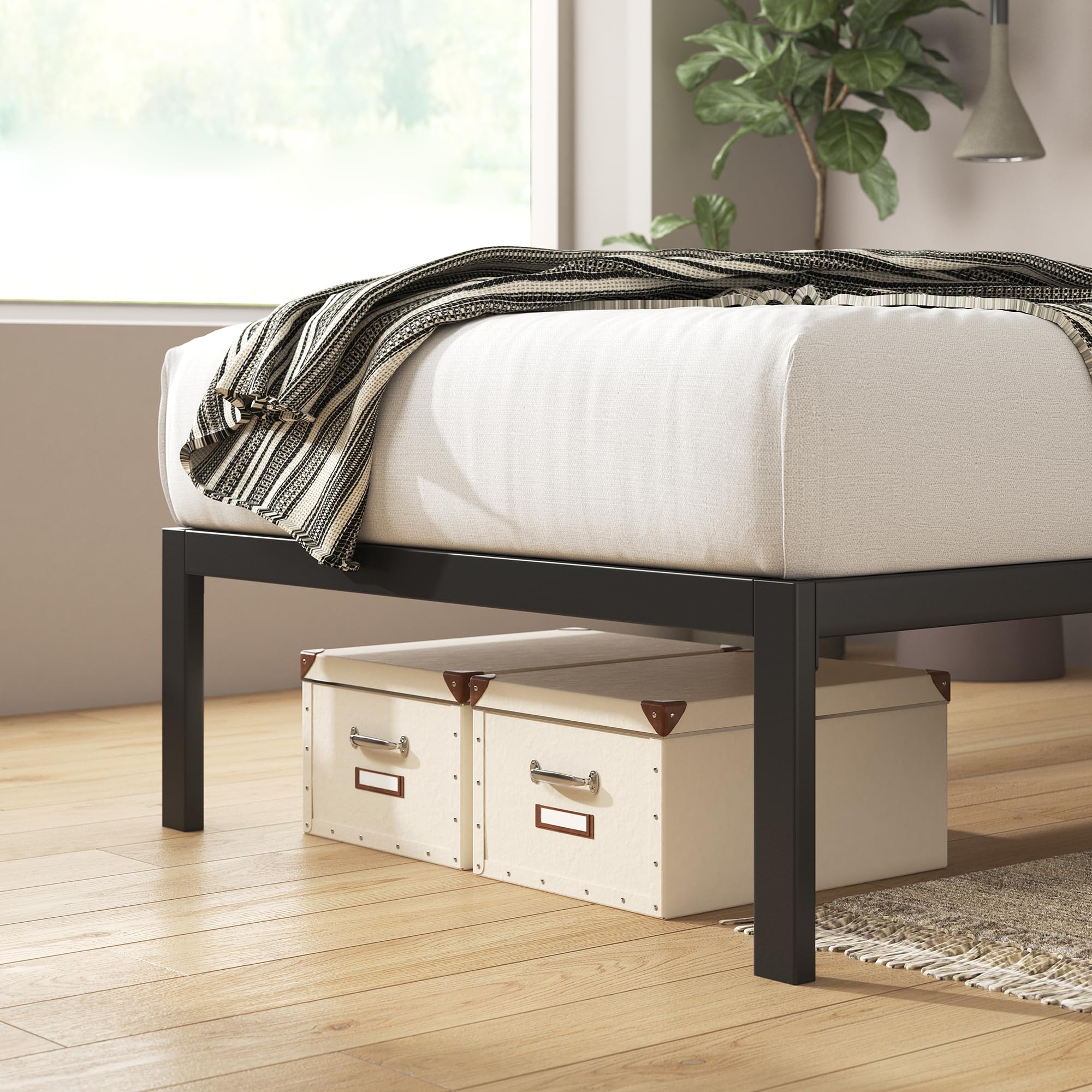 Zinus Mia Metal Platform Bed Frame, Wood Slat Support, No Box Spring Needed, Easy Assembly, Black, Twin