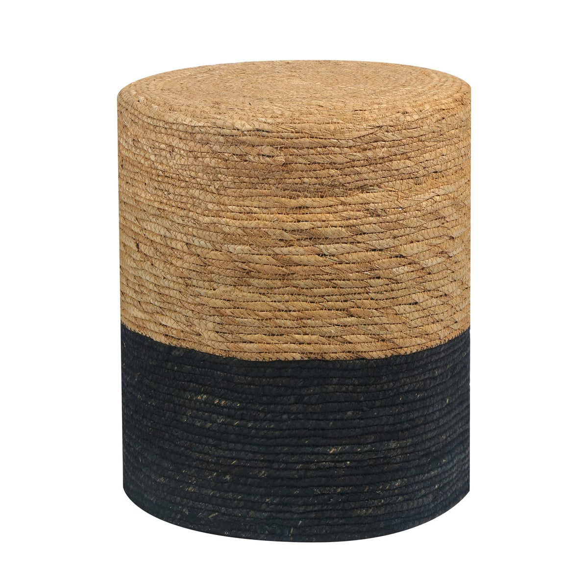 Wimarsbon Natural Seagrass Foot Stool, Hand Weaving Round Ottoman, For Living Room, Outdoor Seat (Natural & Black)
