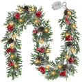 6FT Christmas Garland with Lights, Christmas Decor Pre-lit Artificial Pine Garland with Battery Operated Timer, Decorations Indo