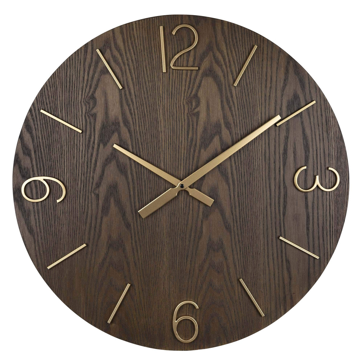 HomeRoots Multi 80% MDF Wood Veneer20% Metal Classy Dark Stain Gold and Wood Wall Clock