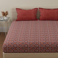 Huesland By Ahmedabad Cotton 144 Tc Cotton Bedsheet For Double Bed King Size With 2 Pillow Covers | Brown & White
