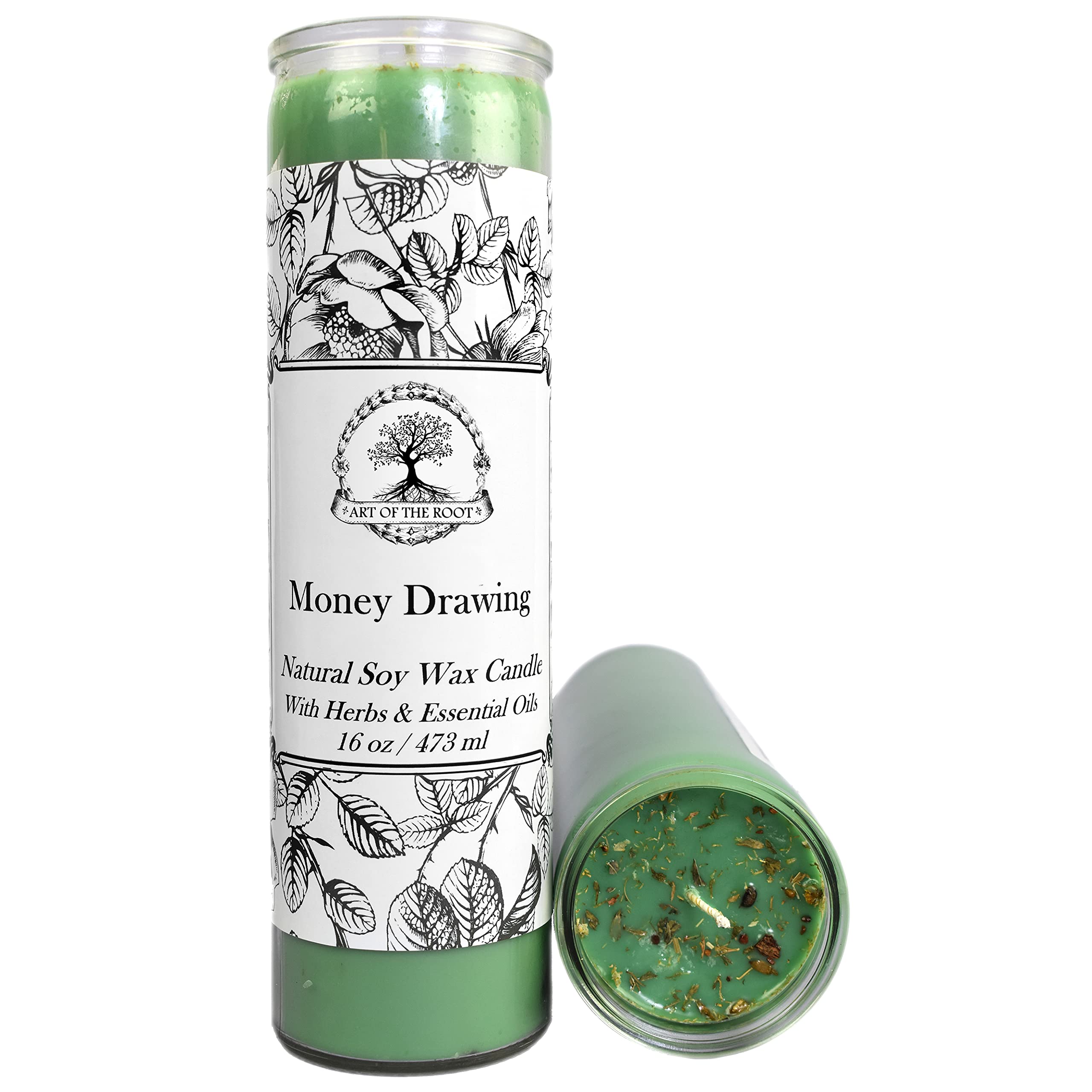 Money Drawing Scented 7 Day Soy Herbal Spell Candle (Fixed) | Handmade with Herbs & Essential Oils | Wealth, Abundance, Prosperi