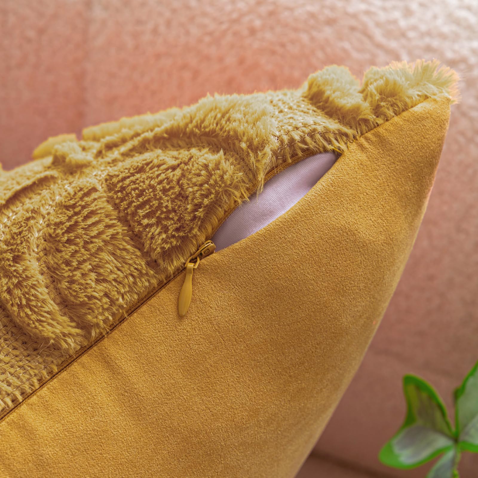 Cosibono Pumpkin Fall Decorative Throw Pillow Covers 12'X20', Set Of 2 Mustard Yellow Soft Faux Fur Pillow Covers For Autumn H