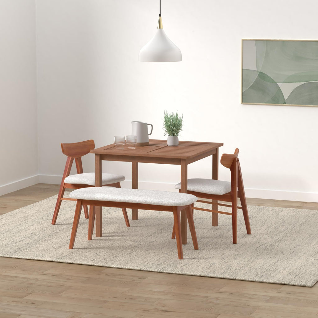 Furinno Fg18006 Tioman Hardwood Patio Furniture Square Table With Umbrella Hole, Natural, 35.4'D X 35.4'W X 29.2'H