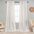 Koufall Natural Back Tab Rod Pocket Linen Sheer Curtains For Living Room 42X108 Inch Length