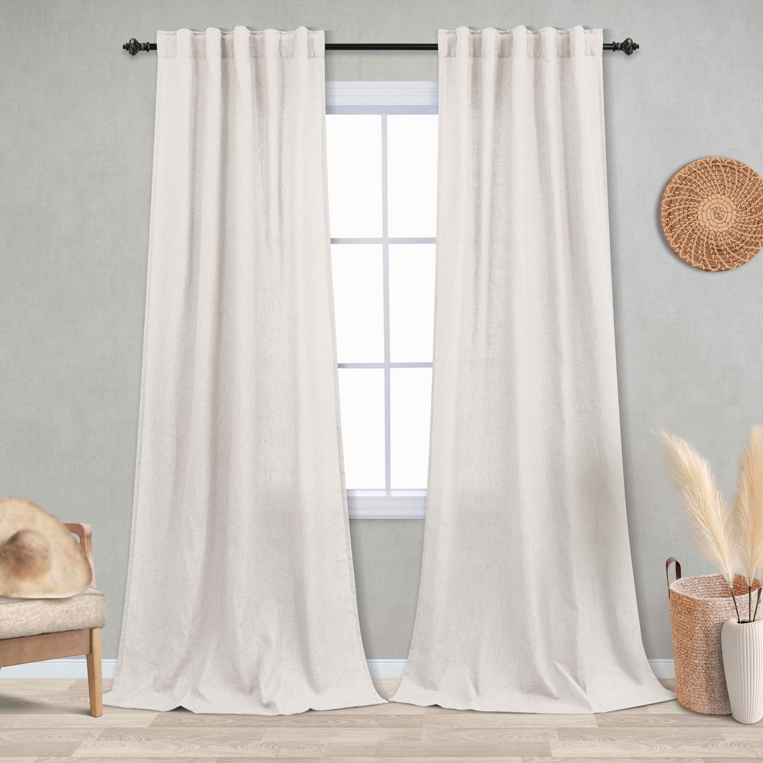 42X90 Inch Linen Curtains For Bedroom Windows 2 Panels Set,Back Tab Rod Pocket Custom Length Light Filtering Semi Sheer Curtains