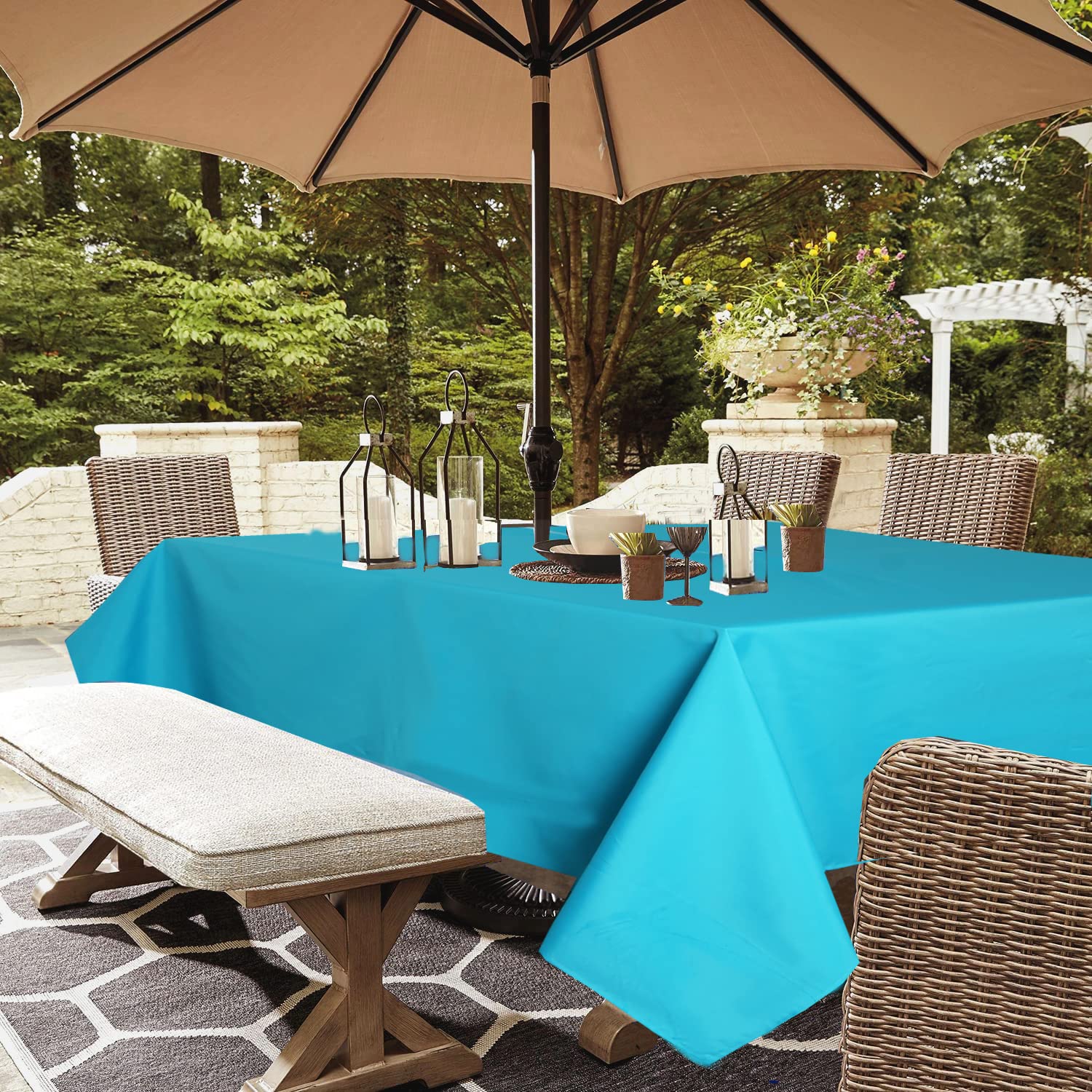 Youngseahome Outdoor Tablecloth Wrinkle-Free Stain Resistant Waterproof Polyester Fabric Table Cover With Zipper Umbrella Hole For Picnic/Party/Dinner/Patio Garden(60×84Inch,Zippered,Aqua)