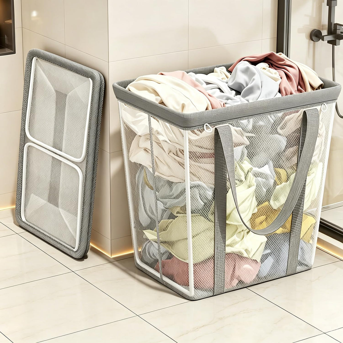 2 Pack Collapsible Laundry Hamper Mesh Laundry Caddy 64L Large Capacity