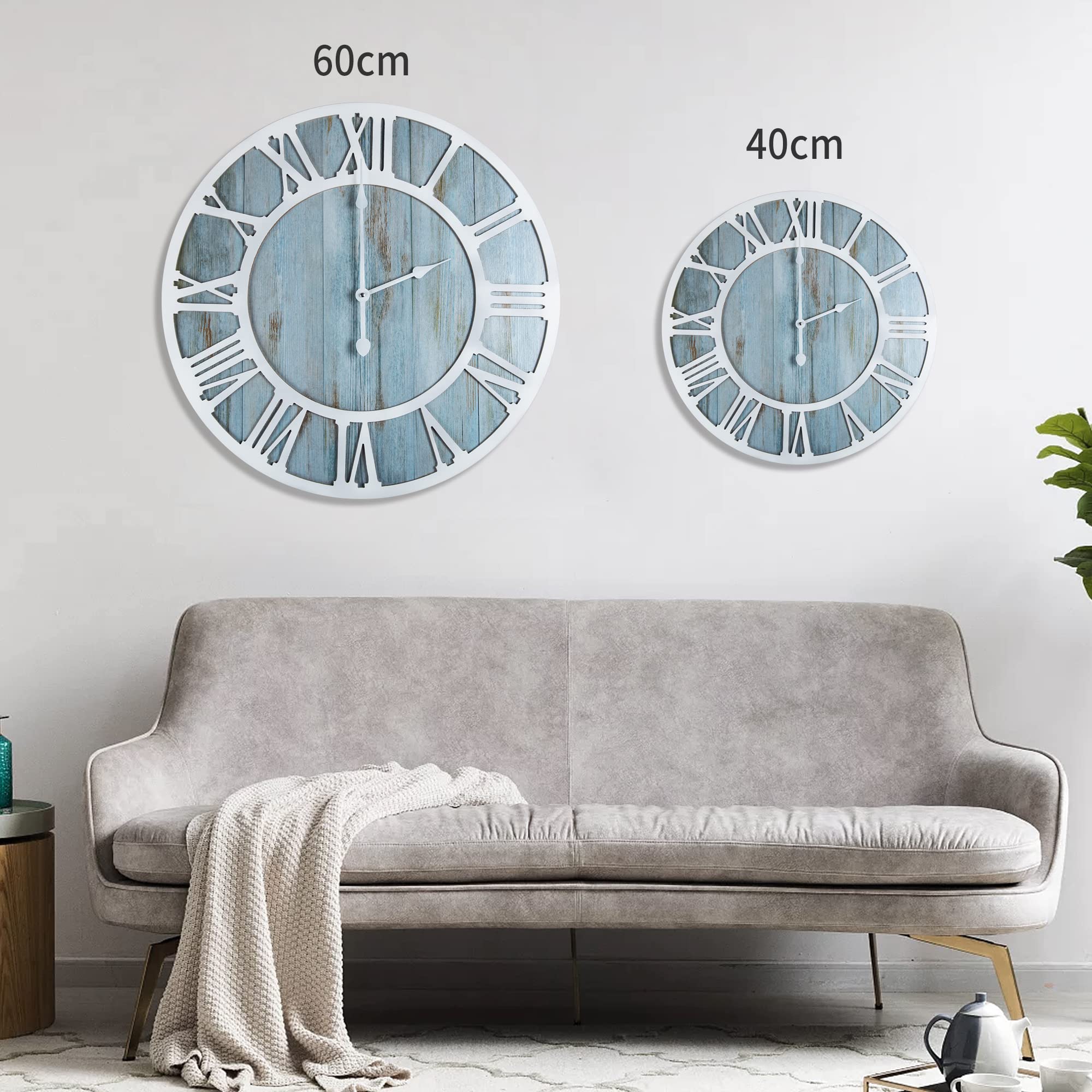 1St Owned Wall Clock For Home Decor - 16 Inch Blue Wood Wall Clocks Battery Operated Silent Non Ticking Simple Minimalist Roman