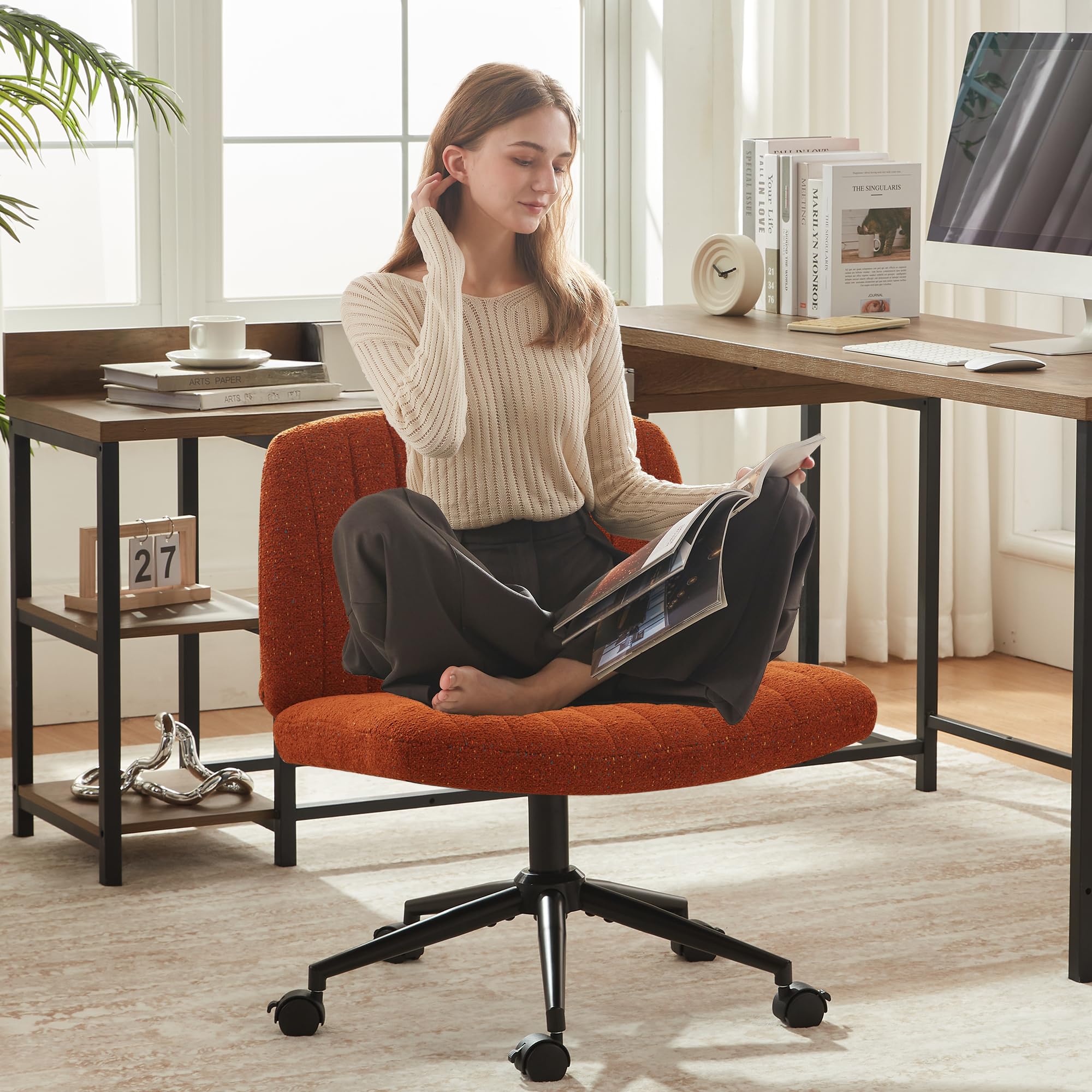 Dowinx Criss Cross Chair With Locking Wheels, Preminum Fabric And Pocket Spring Cushion, Adjustable Swivel Wide Seat Computer Ch