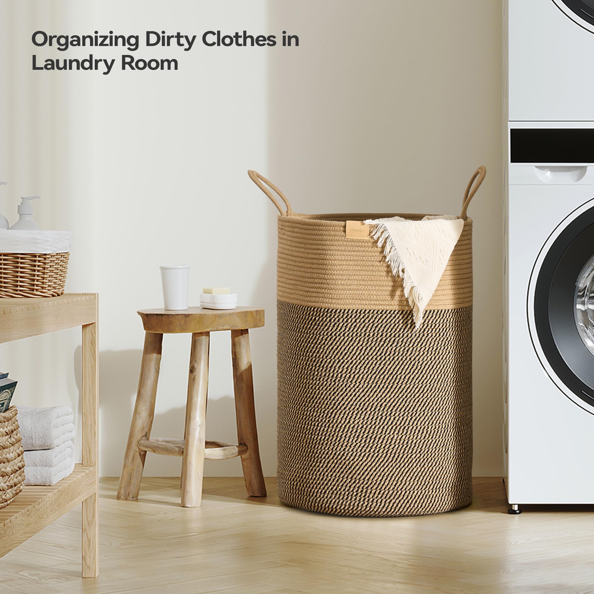 Nunsino 75L Laundry Hamper Basket,Baby Nursery Woven Storage Basket For Toys Bin,Pillows,Blankets,Clothes,Dark&Brown