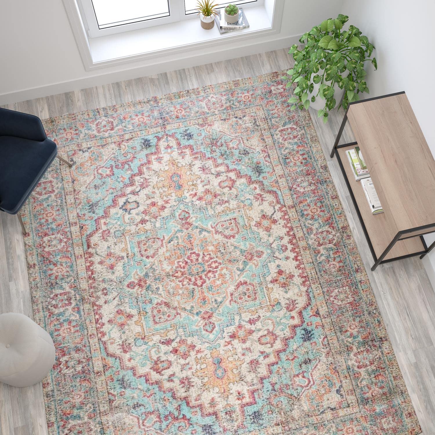Flash Furniture Katherine Vintage Medallion Area Rug - 8' X 10' - Blue Multi Polyester