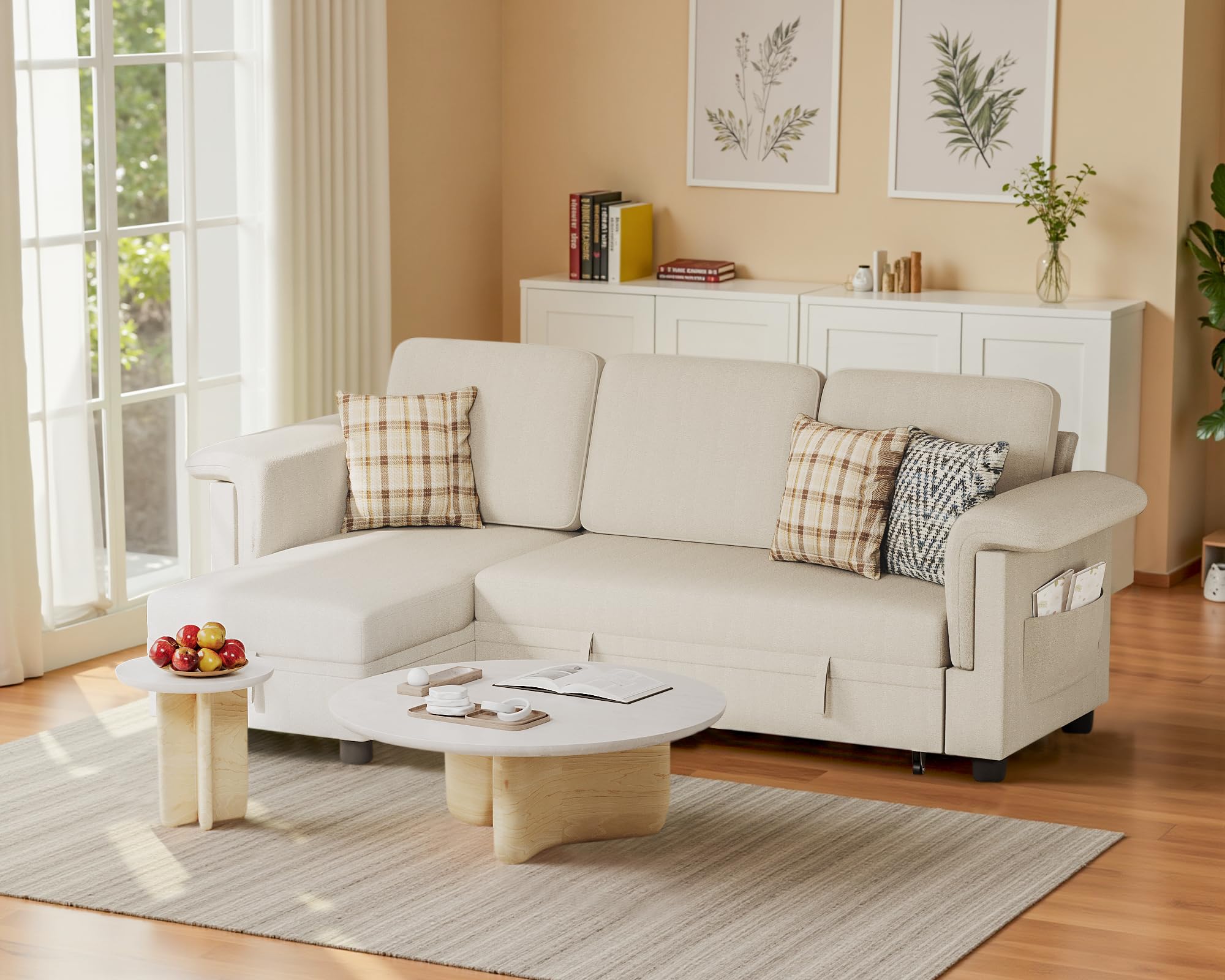 Homall Sleeper Sofa, Pull Out Sofa Couch Bed With Storage Reversible Chaise, L-Shaped Sofas With Side Pocket For Living Room, Sm