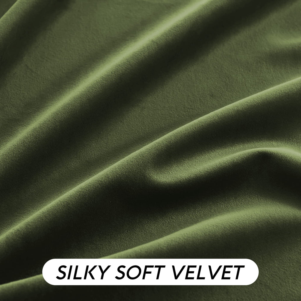 Ryb Home Olive Green Velvet Curtains With Hook Tape, Thermal Insulated Privacy Protect Decorative Drapes For Home Theater, W 52 X L 72 Inches, 2 Panels Set