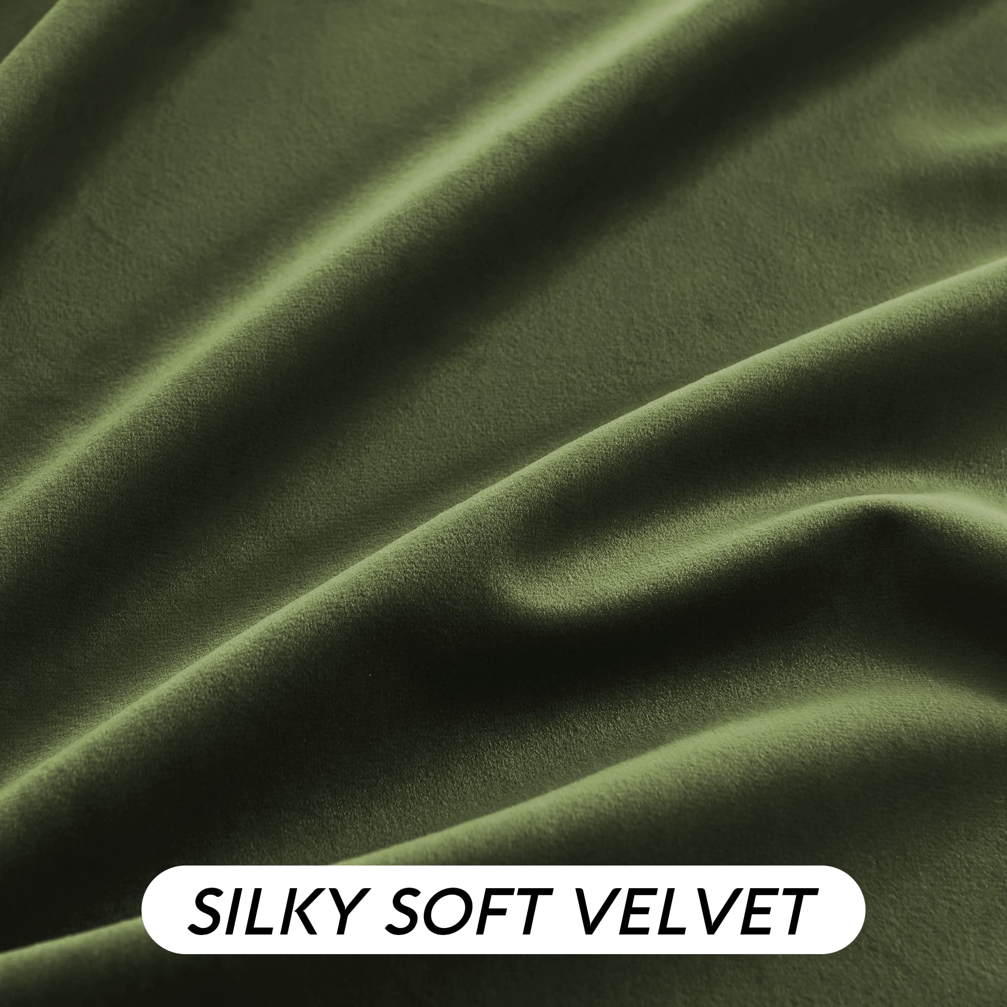 Ryb Home Olive Green Velvet Curtains With Hook Tape, Thermal Insulated Privacy Protect Decorative Drapes For Home Theater, W 52 X L 72 Inches, 2 Panels Set
