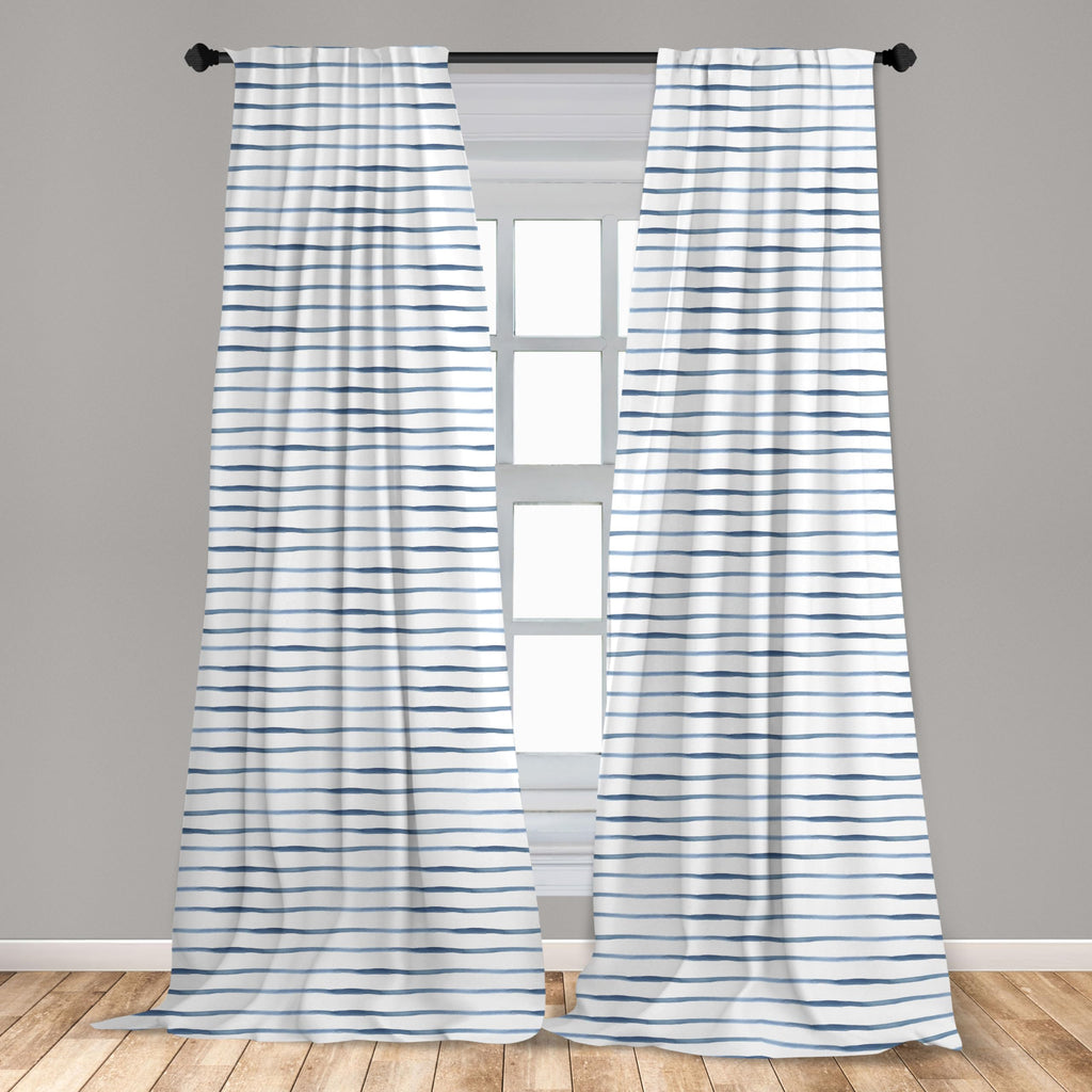 Ambesonne Harbour Stripe Window Curtains, Abstract Brushstroke Nautical Ocean Horizontal Lines Soft Picture, Lightweight Decor 2