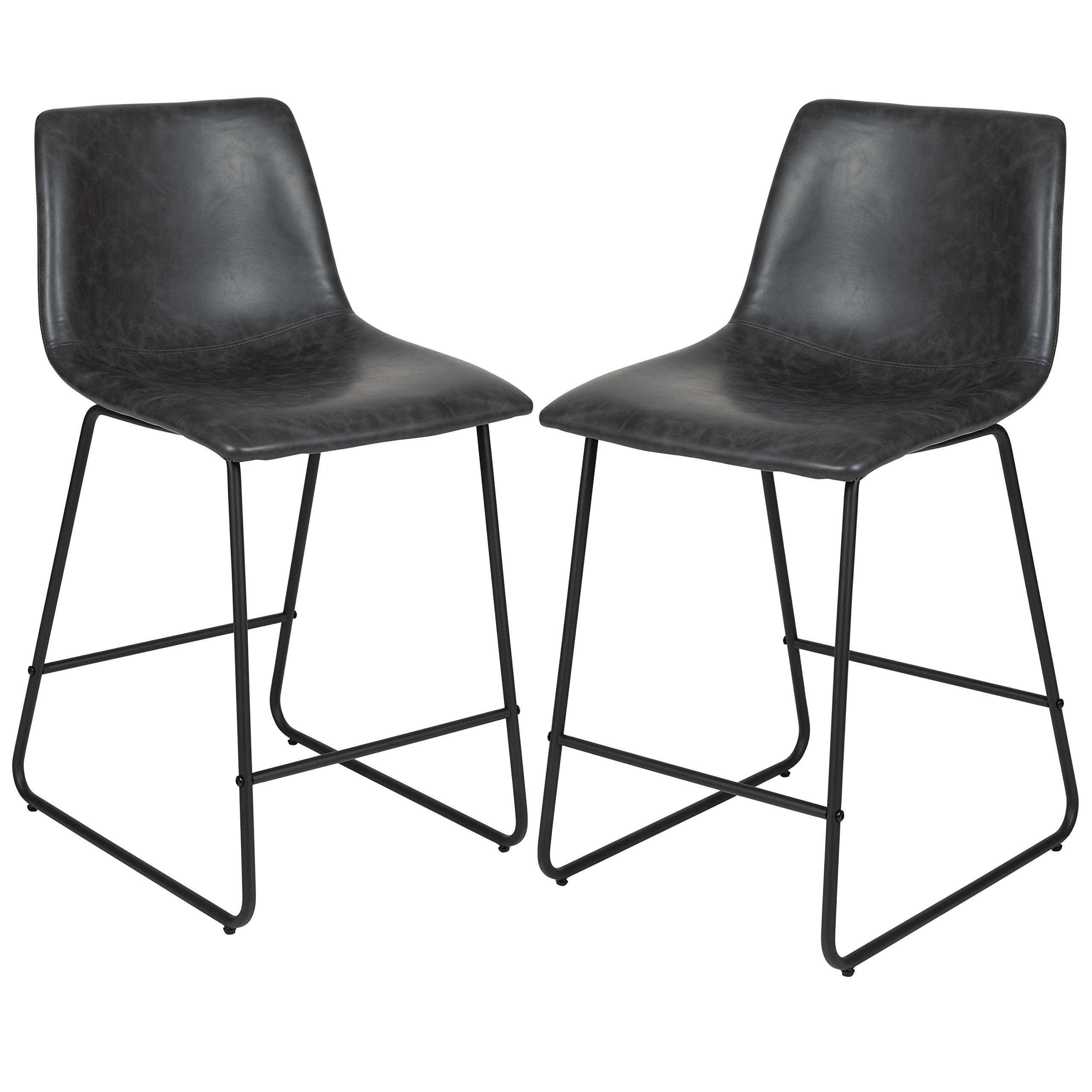 Flash Furniture Modern Chair 24" Commercial Grade LeatherSoft Counter Height Barstools - Gray, Set of 2