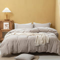 Fossa Duvet Cover Set 100% Washed Cotton Linen Feel Super Soft Breathable Lightweight 3Pcs Bedding Sets Solid (Tannish Linen Gre