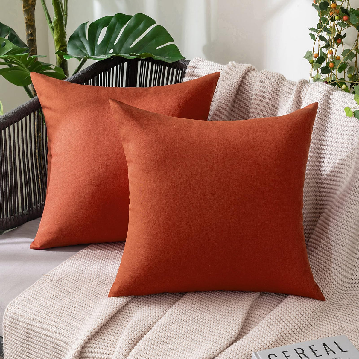 Miulee Pack Of 2 Decorative Outdoor Solid Waterproof Throw Pillow Covers Polyester Linen Garden Farmhouse Cushion Cases For Pati