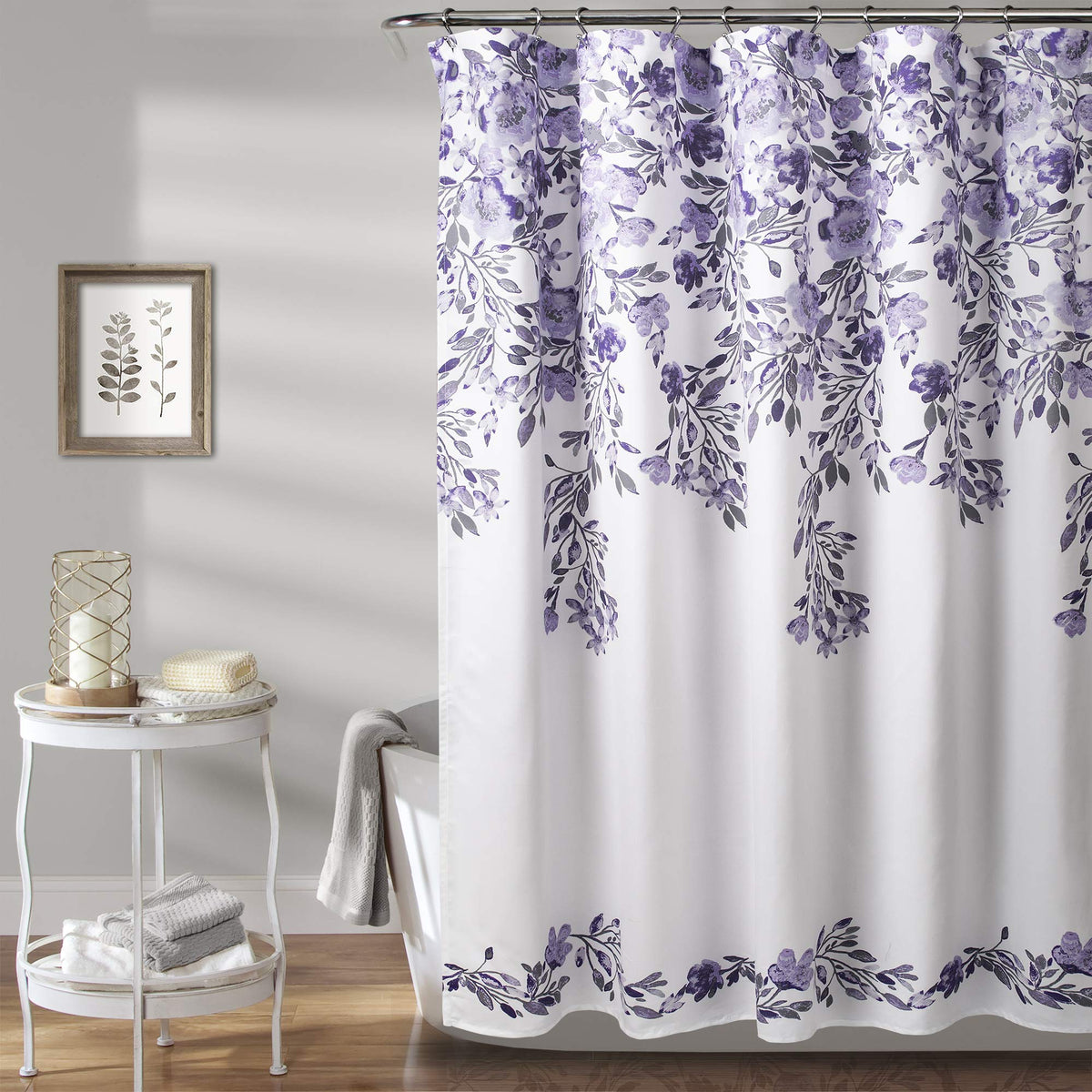 Lush Decor Tanisha Shower Curtain, 72' W X 72' L, Purple & Gray - Lavender Purple Flower Vine Print - Beautiful & Elegant Flor
