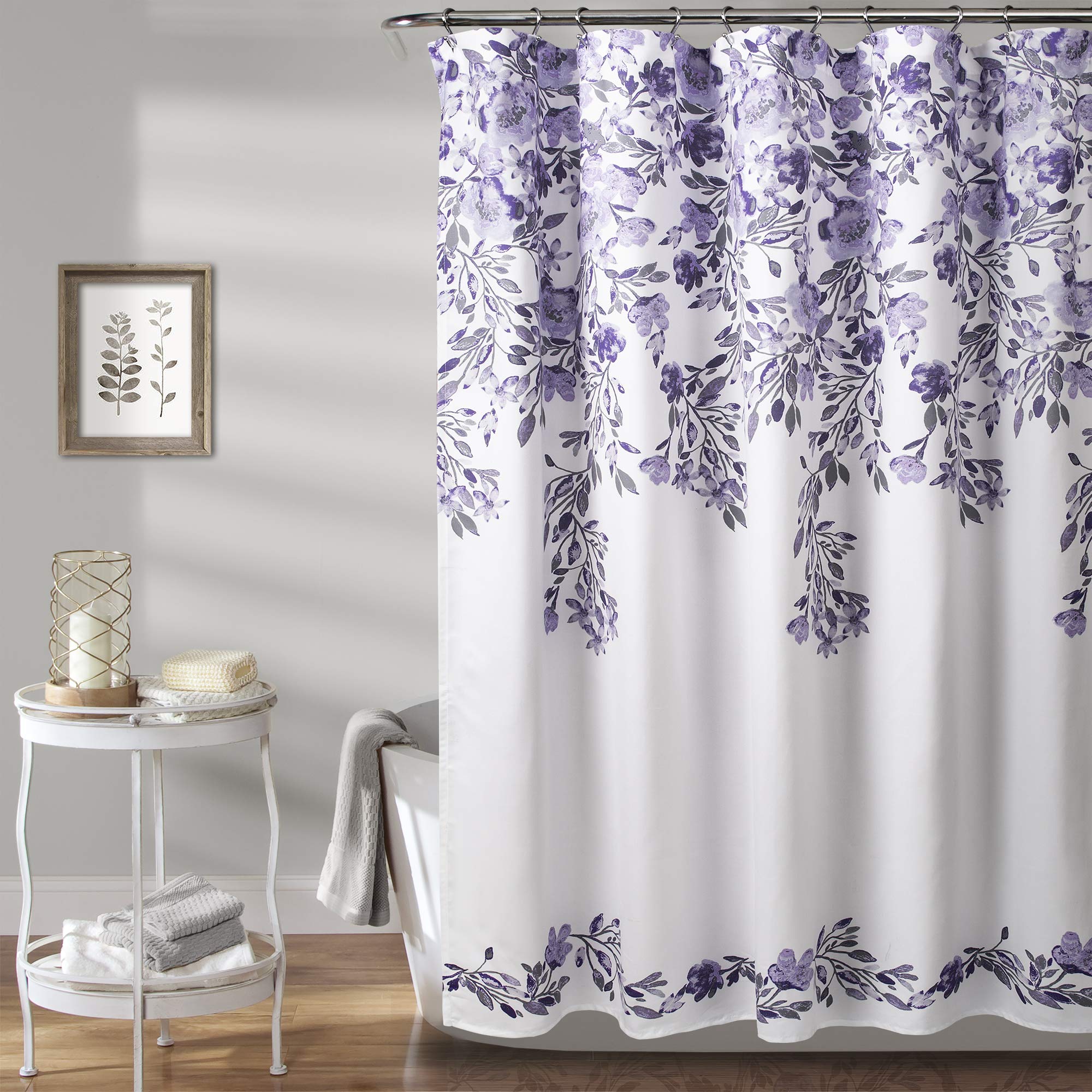 Lush Decor Tanisha Shower Curtain, 72' W X 72' L, Purple & Gray - Lavender Purple Flower Vine Print - Beautiful & Elegant Flor