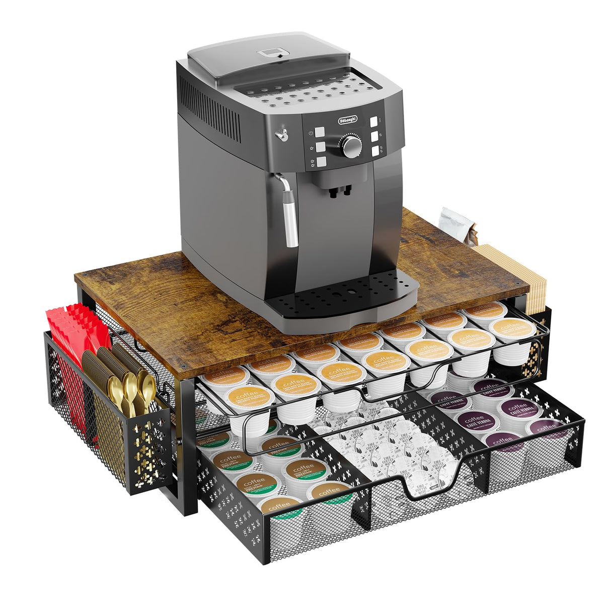 Simple Trending Coffee Pod Holder, 2 Tier Sliding Storage Drawer, Black