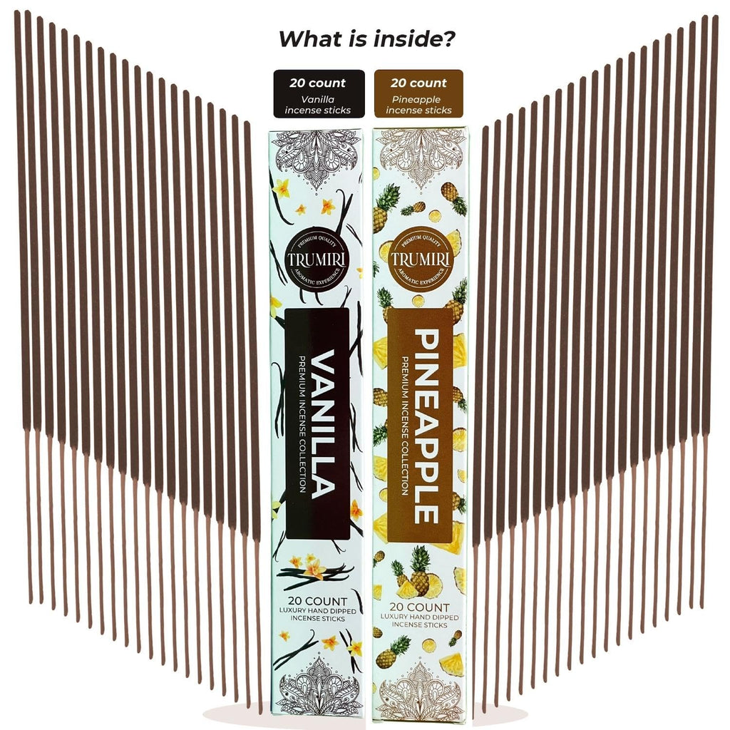 Trumiri Incense Sticks - Combo Pack Of 40 Insence-Sticks - 20 Vanilla + 20 Pineapple - Insenses - Insents - Incents - Inscense -