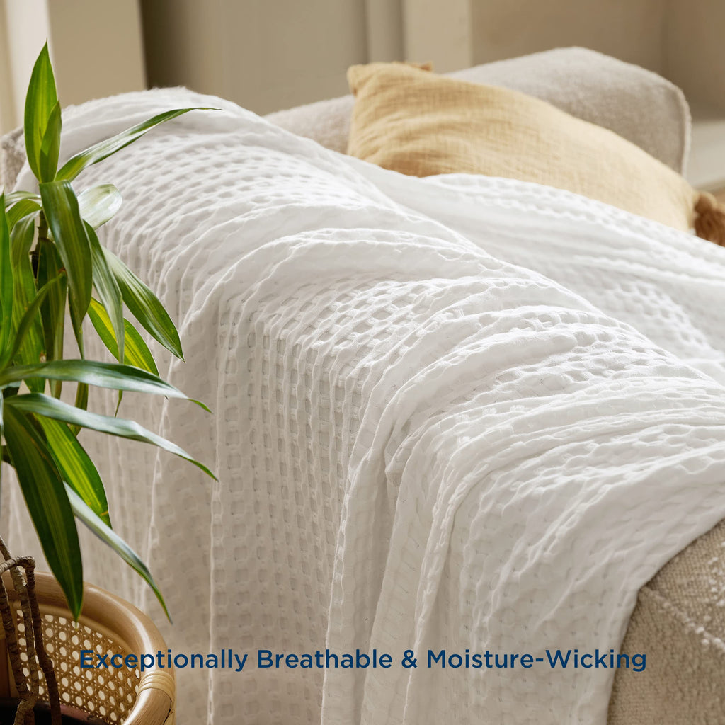 Bedsure Cooling Cotton Waffle Queen Size Blanket - Lightweight Breathable Summer Blanket Of Rayon Derived From Bamboo For Hot Sl