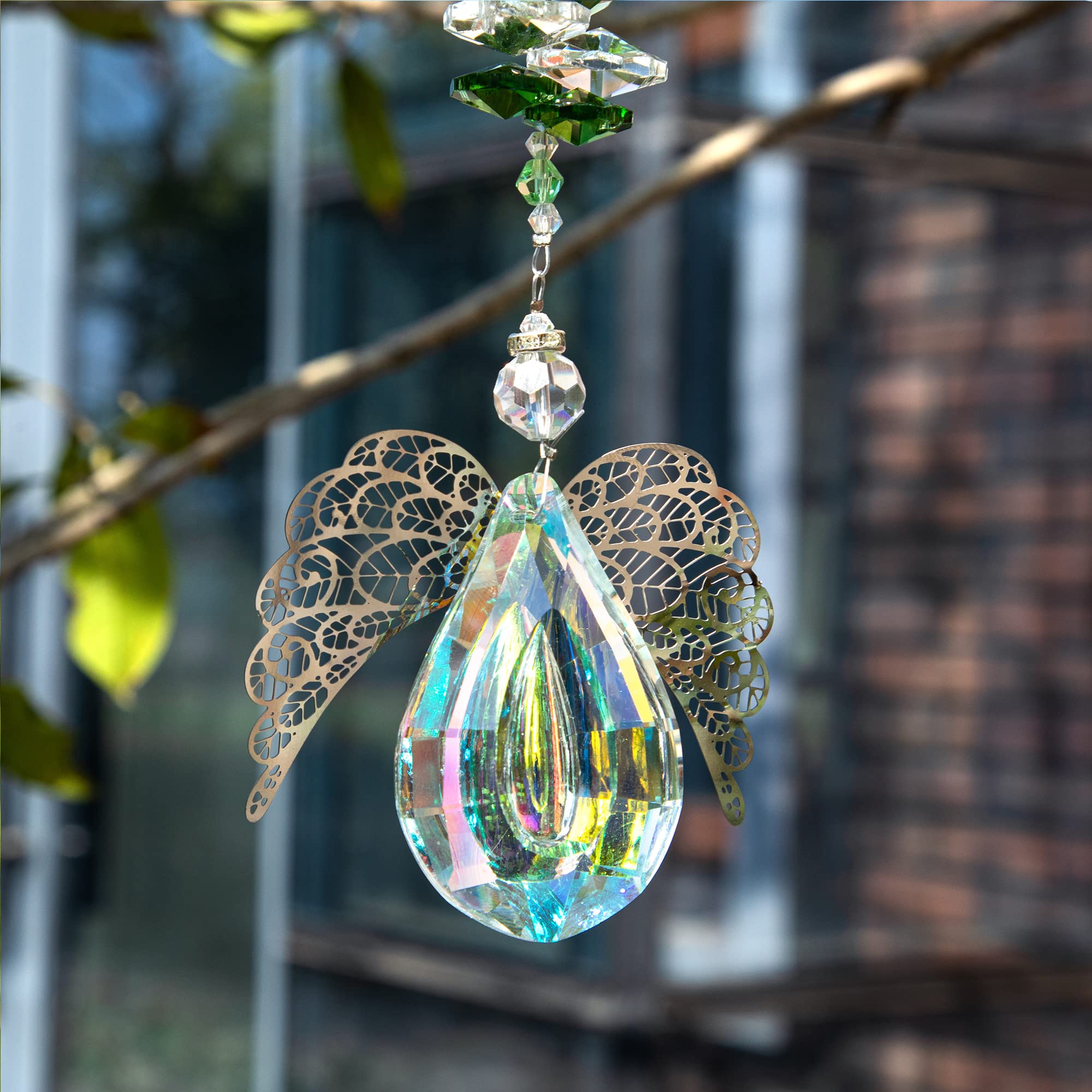 Hanging Suncatcher Crystal Chakra Prisms With Angel Wings Pendant Rainbow Ornament Home Decor (Ab Coating)