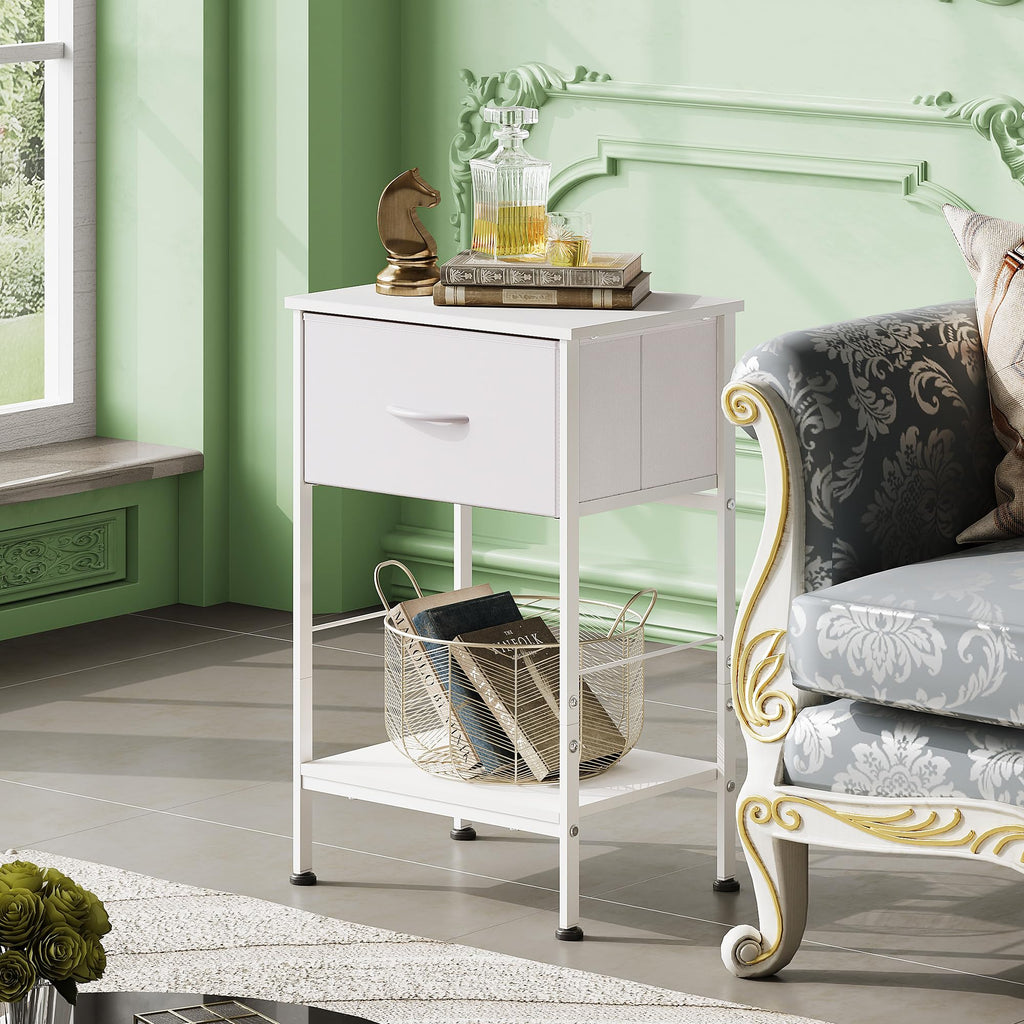 Wlive Night Stand Set 2, White Nightstand With Fabric Storage Drawer And Open Wood Shelf, End Tables Dresser For Bedroom, Bed Side Table, Dorm, 25.03' Height