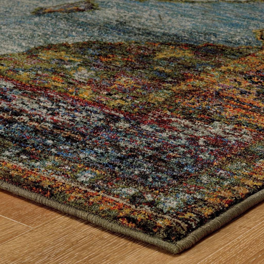 HomeRoots 510137 6 x 9 ft. Blue Gold Green Red Orange & Purple Oriental Power Loom Stain Resistant Rectangle Area Rug
