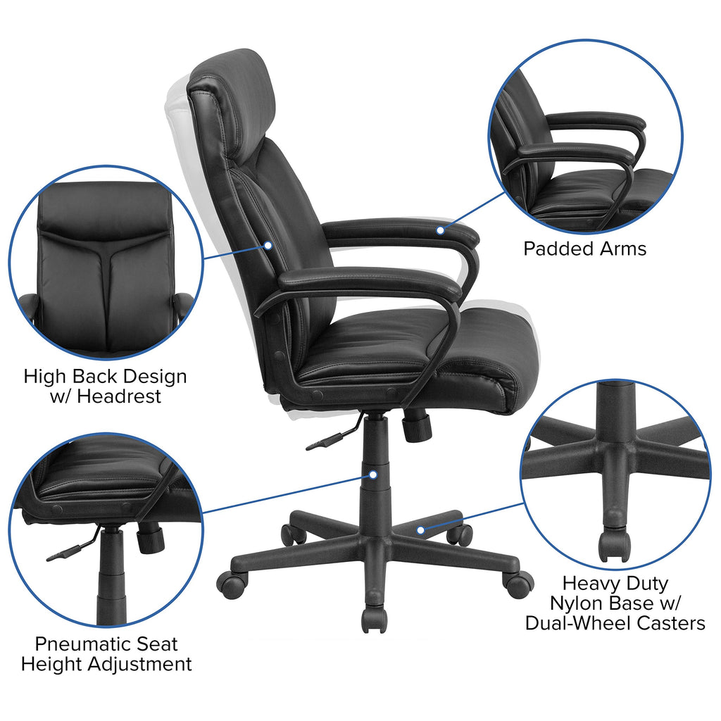 Flash Furniture Raya High Back Black Leathersoft Executive Swivel Office Chair With Slight Mesh Accent And Arms