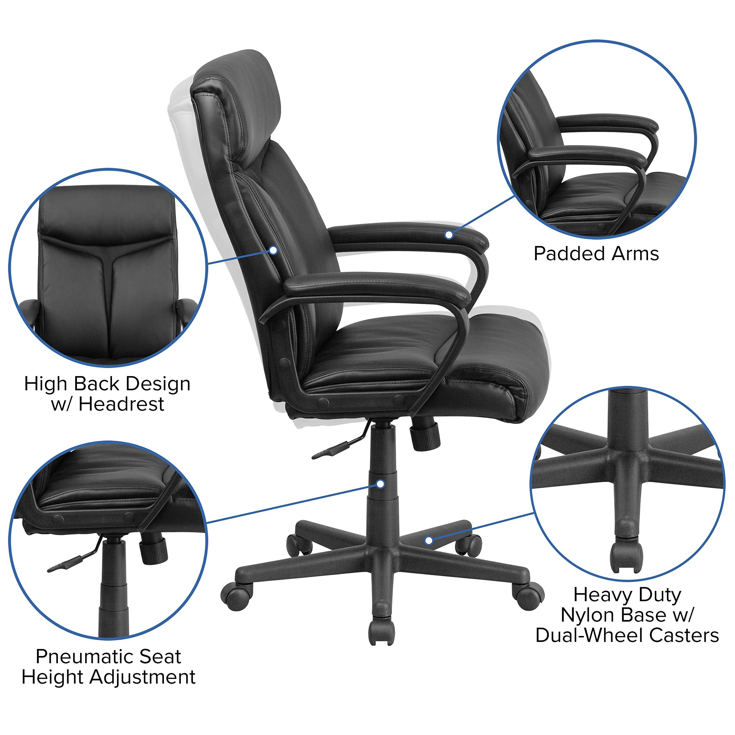 Flash Furniture Raya High Back Black Leathersoft Executive Swivel Office Chair With Slight Mesh Accent And Arms