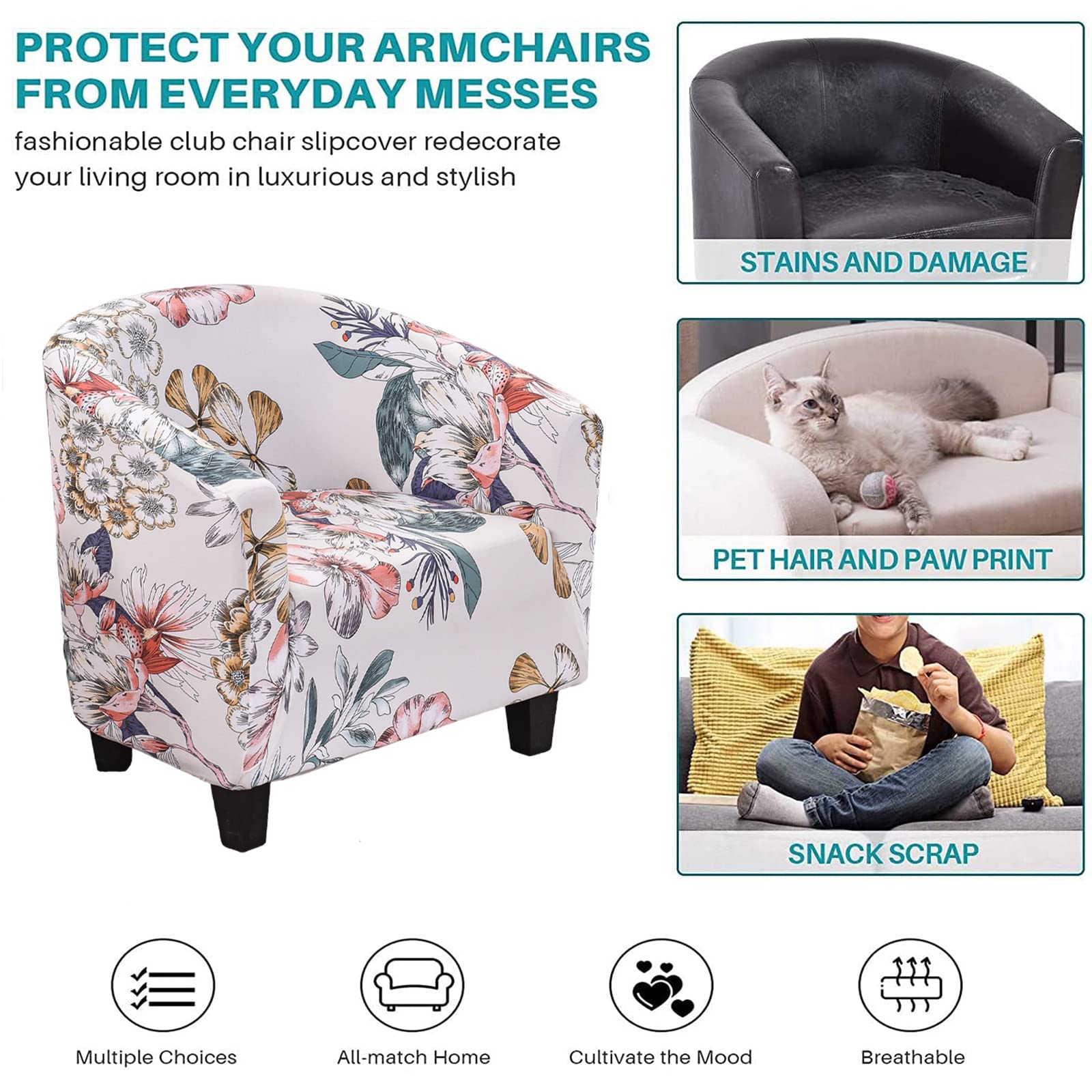 Niluoh Club Chair Slipcover Jacquard Tub Chair Cover Stretch Armchair Covers Sofa Cover Furniture Protector For Living Room (A52