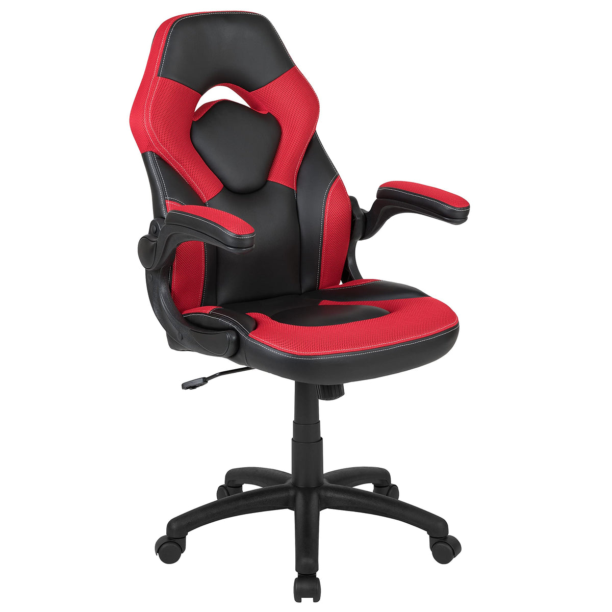 Flash Furniture X10 High-Back Leathersoft Racing Style Gaming Chair With Flip-Up Arms, Ergonomic Padded Swivel Computer Chair, Red/Black