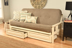 Kodiak Furniture Monterey Futon Set With Storage Drawers, With Antique White Base And Linen Stone Mattress