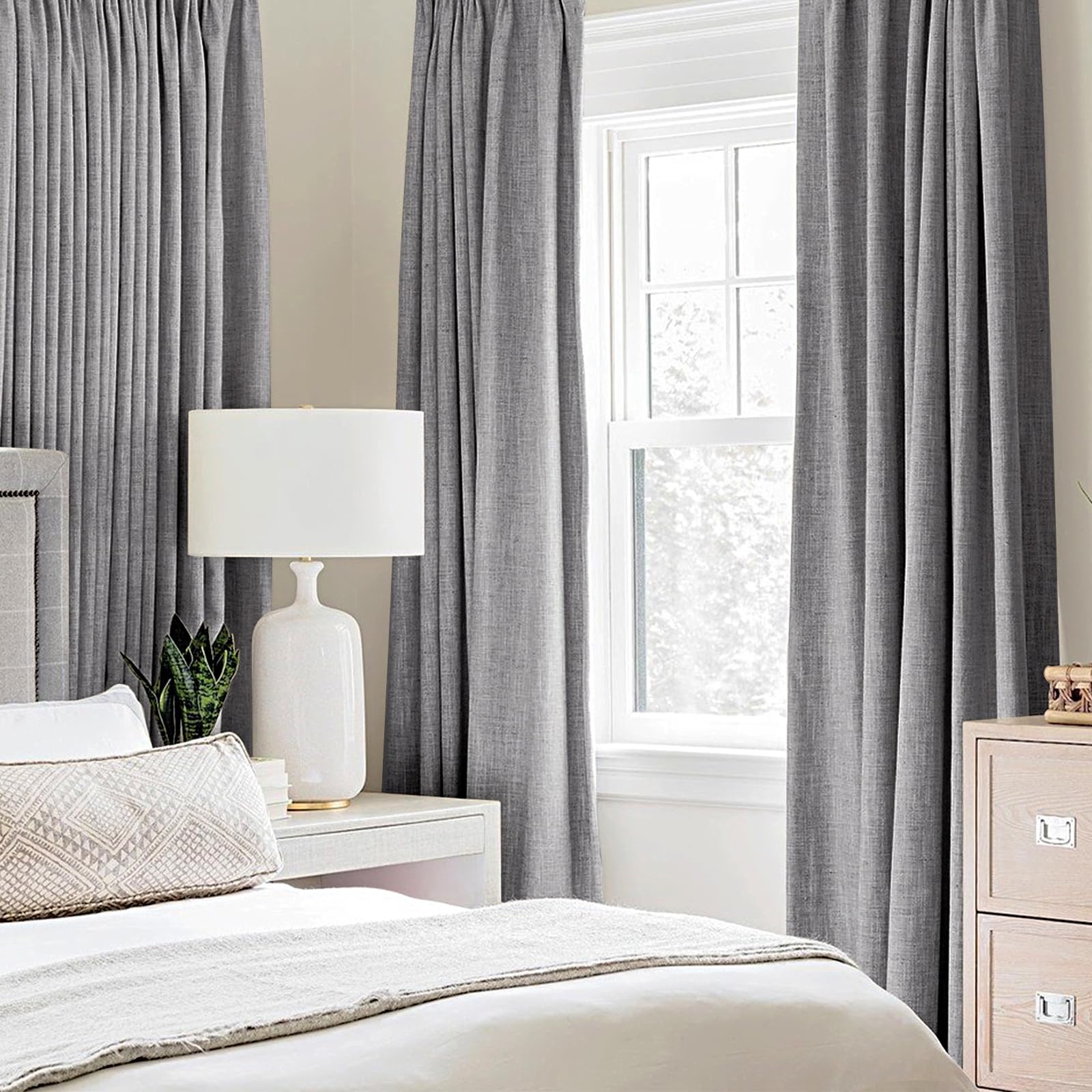 Miulee Linen Blackout Curtains And Drapes 100% Room Darken Thermal Insulated Grommet Window Panels With Coating 2 Pcs W 42 X L 84 Inches Grey