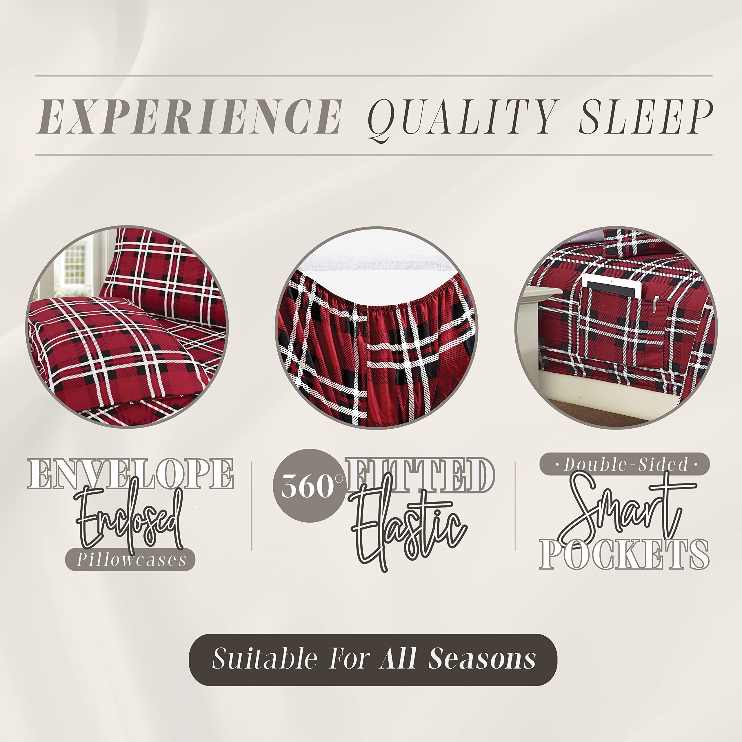 Elegant Comfort Lilliana Plaid 6-Piece Sheet Set, Supreme Coziness Fade & Wrinkle Resistant, 1500 Premium Hotel Quality Microfiber, Sheet Featuring Smart Pockets, Plaid Sheet Set, Twin, Red