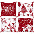 Lanpn White And Red 20X20 Christmas Pillow Covers Set Of 4, Decorative 20 Inch Winter Snowflake Throw Pillow Case Xmas Cushion C