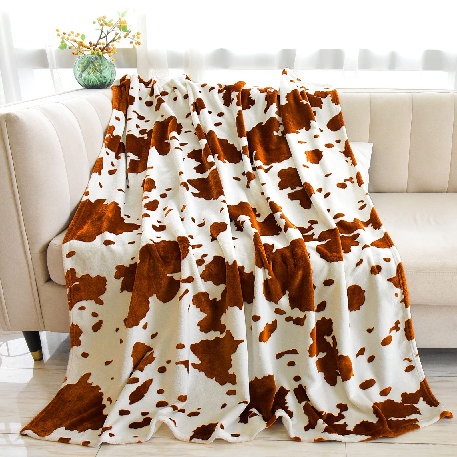 Brown Cow Print Blankets And Throws, Cow Blanket For Adults, Cowhide Blanket For Girls, Cute Blankets For Teen Girls, Cow Print
