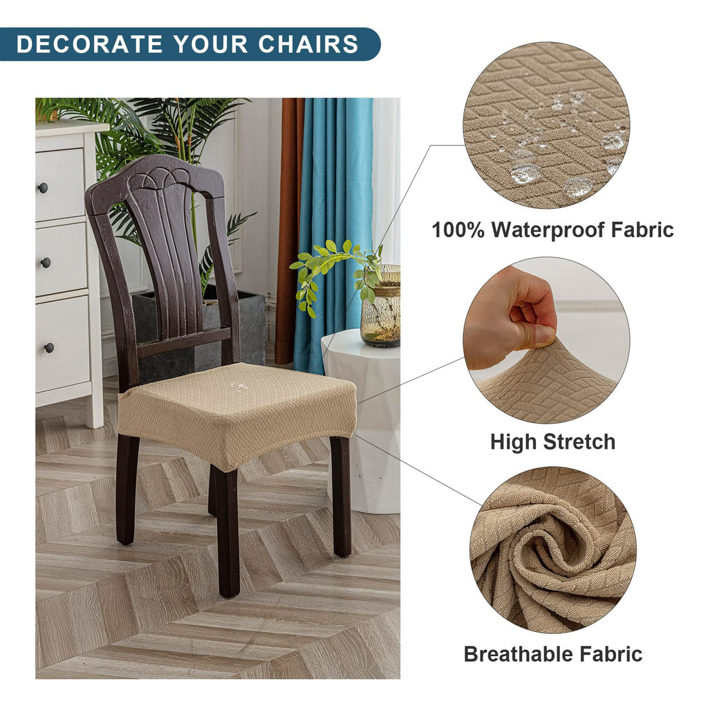 Genina Waterproof Seat Covers For Dining Room Chair Covers Waterproof Dining Chair Covers (4 Pcs-Rear-Gapped, Khaki)