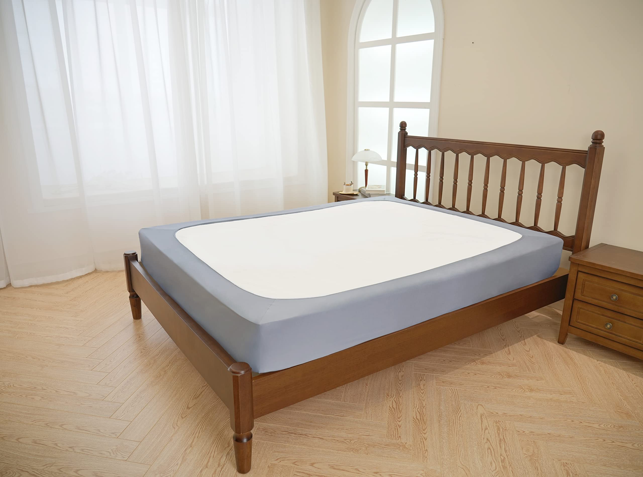 Biscaynebay Decorative Box Spring Cover Full & Full Xl Size, Silver Grey Luxurious Jersey Knitting Stretchy Wrap Around 4 Sides Bed Skirt For Home/Hotels, Easy Fit Wrinkle & Fade Free Machine Washable