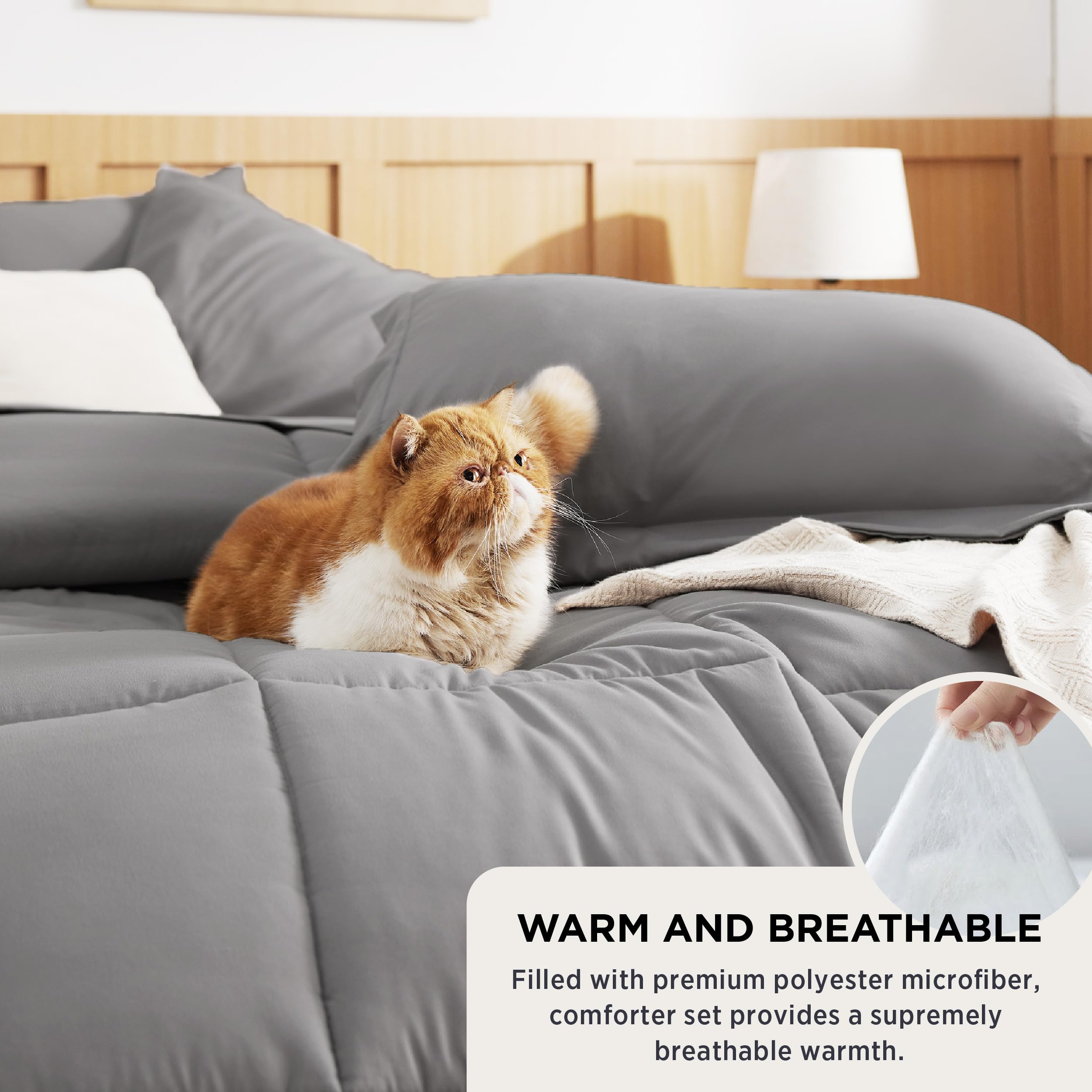 Bedsure Grey Comforter Set Twin - 5 Pieces Solid Bed In A Bag, Twin Bed Set With Comforter, Sheets, Pillowcase & Sham