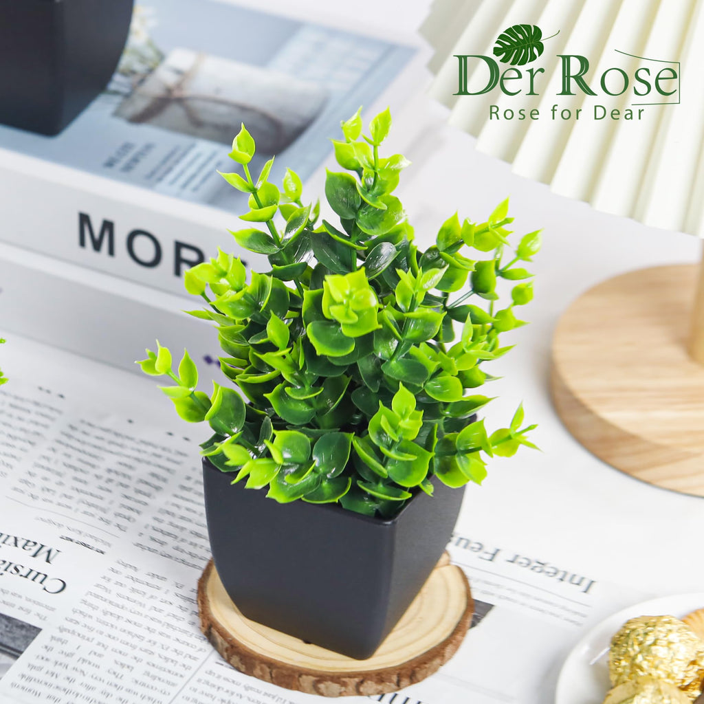Der Rose 4 Pack Fake Plants Small Artificial Mini Faux Plants Indoor Black Bathroom Accessories For Room Home Office Shelf Decor